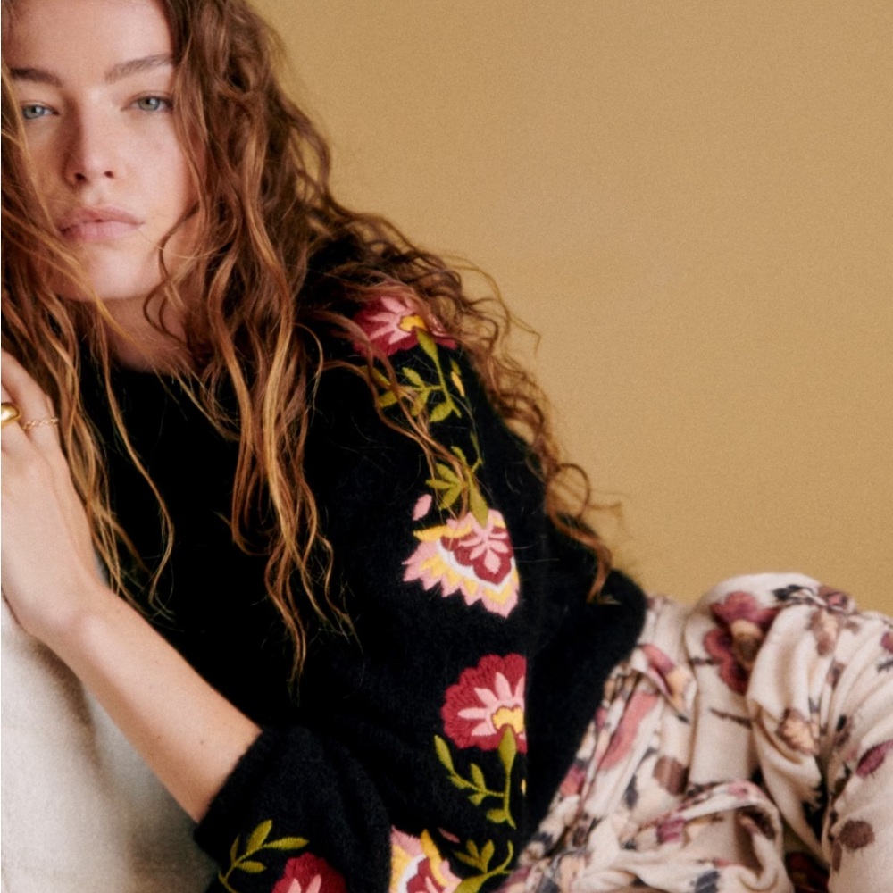 Sezane Beverly Jumper Embroidered Flowers - Size XS